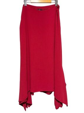 David Dart Collection 2X Red Handkerchief Hem Rayon Midi Skirt Boho Artsy USA
